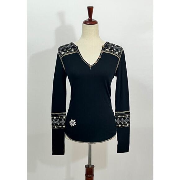 ALP n ROCK Sz XS Black Embroidered Henley Top Vintage Cross - Picture 1 of 8